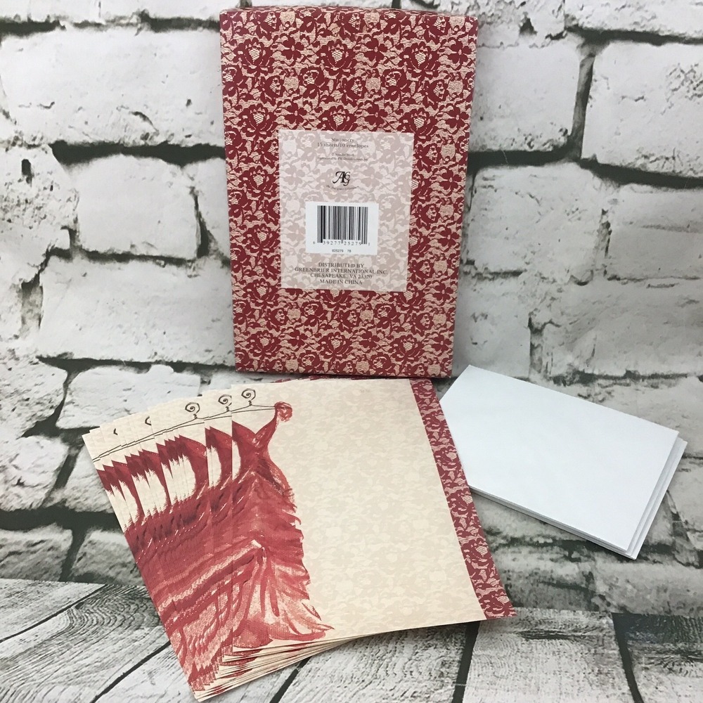 Ana Grace Collection Stationary Red Dress Lace Themed Paper W/Envelopes Complete